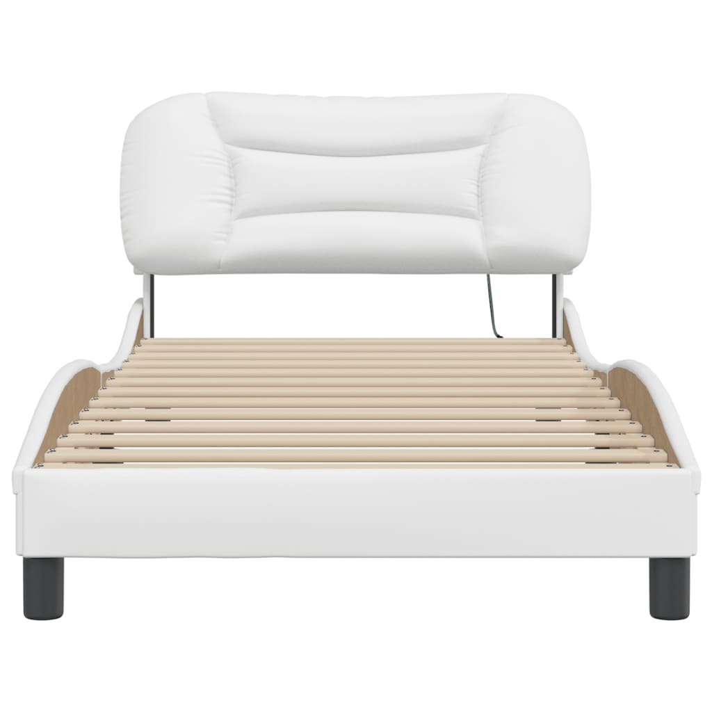 vidaXL Cadru de pat cu lumini LED, alb, 100x200 cm, piele ecologică vidaXL Cadru de pat cu lumini LED, alb, 100x200 cm, piele ecologică