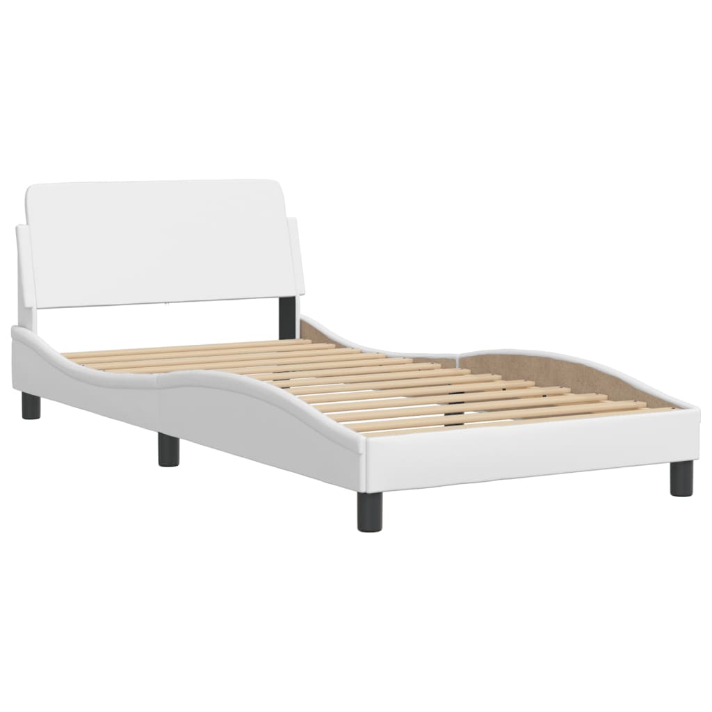vidaXL Cadru de pat cu lumini LED, alb, 100x200 cm, piele ecologică vidaXL Cadru de pat cu lumini LED, alb, 100x200 cm, piele ecologică
