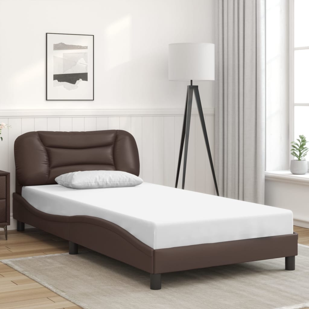vidaXL Cadru de pat cu lumini LED, maro, 100x200 cm, piele ecologică