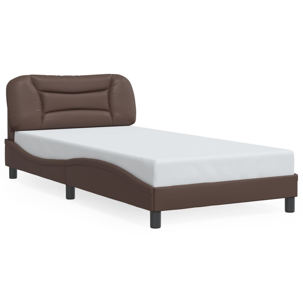 vidaXL Cadru de pat cu lumini LED, maro, 100x200 cm, piele ecologică