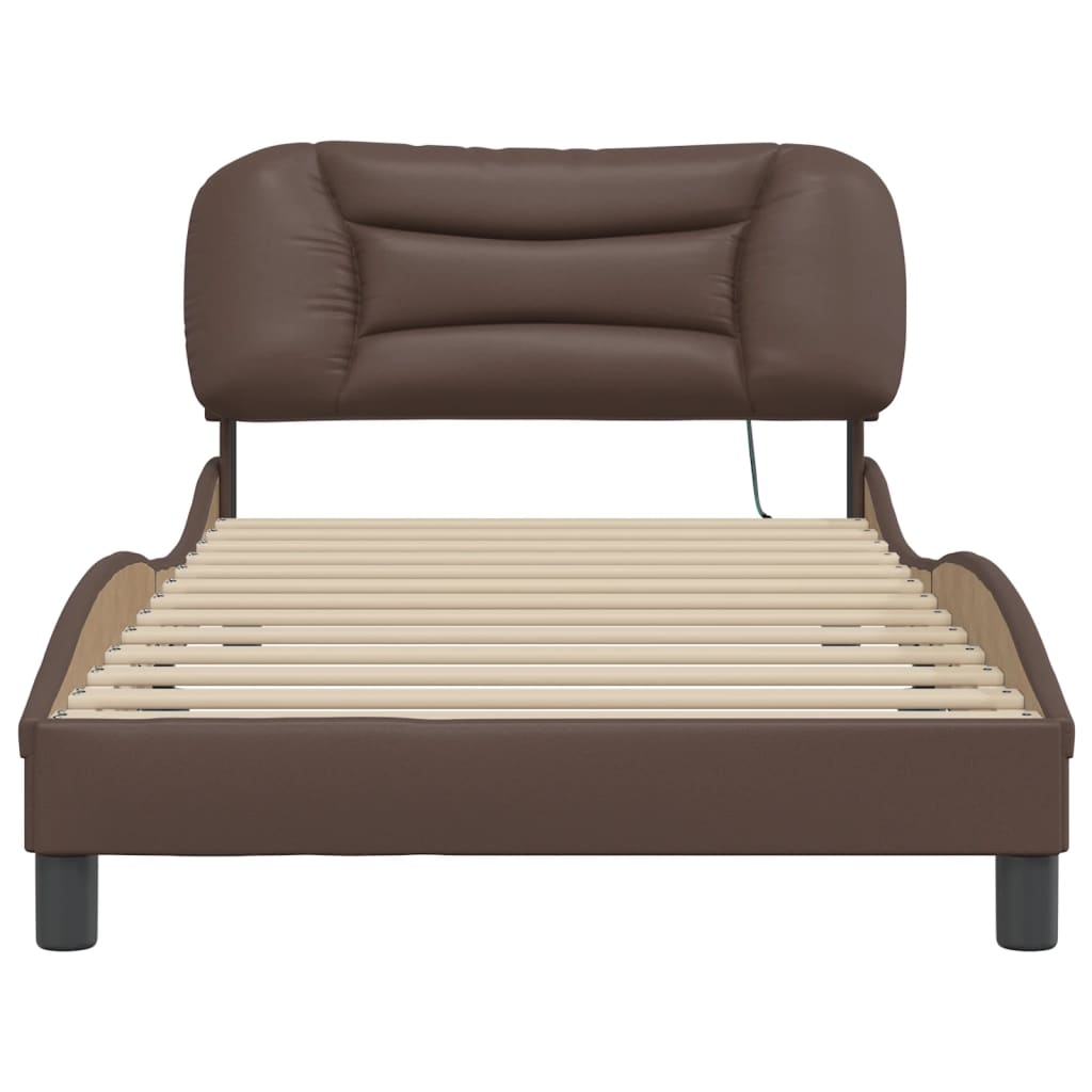 vidaXL Cadru de pat cu lumini LED, maro, 100x200 cm, piele ecologică