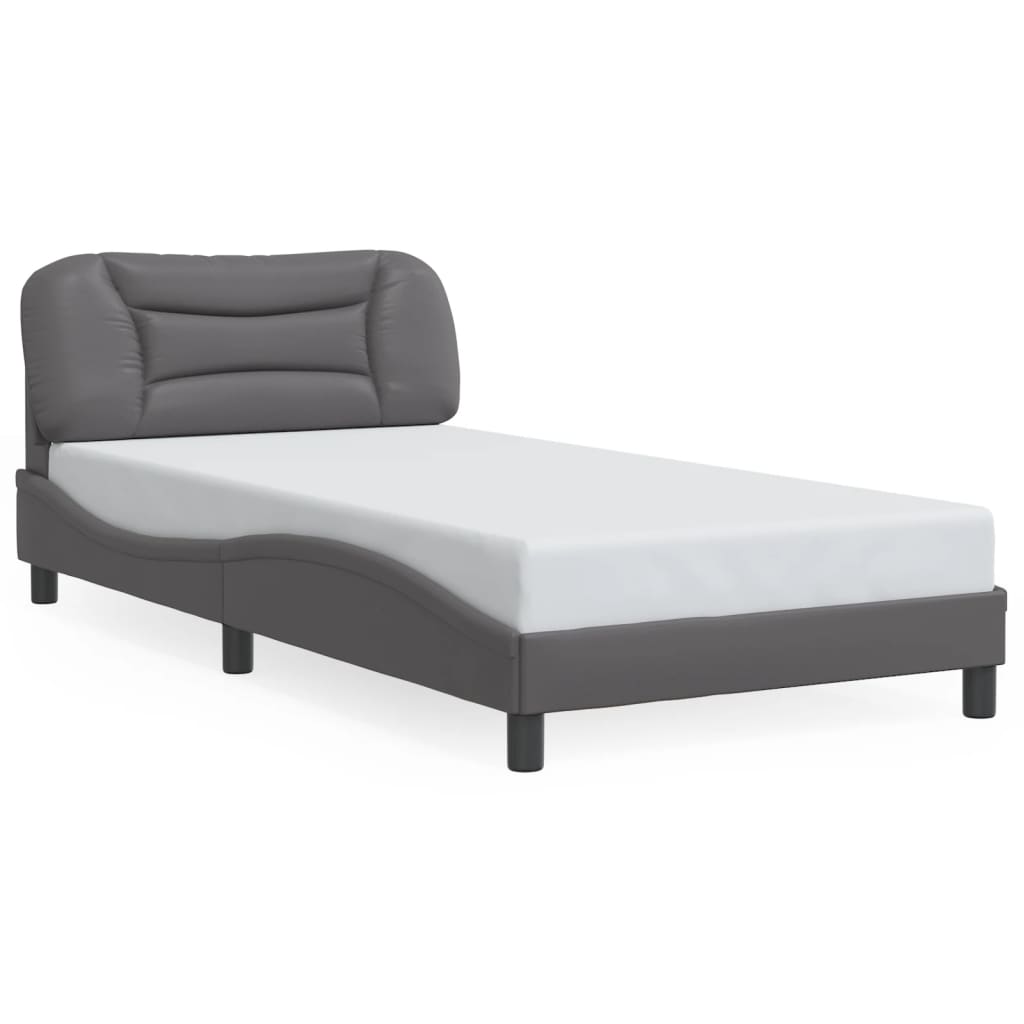 vidaXL Cadru de pat cu lumini LED, gri, 100x200 cm, piele ecologică