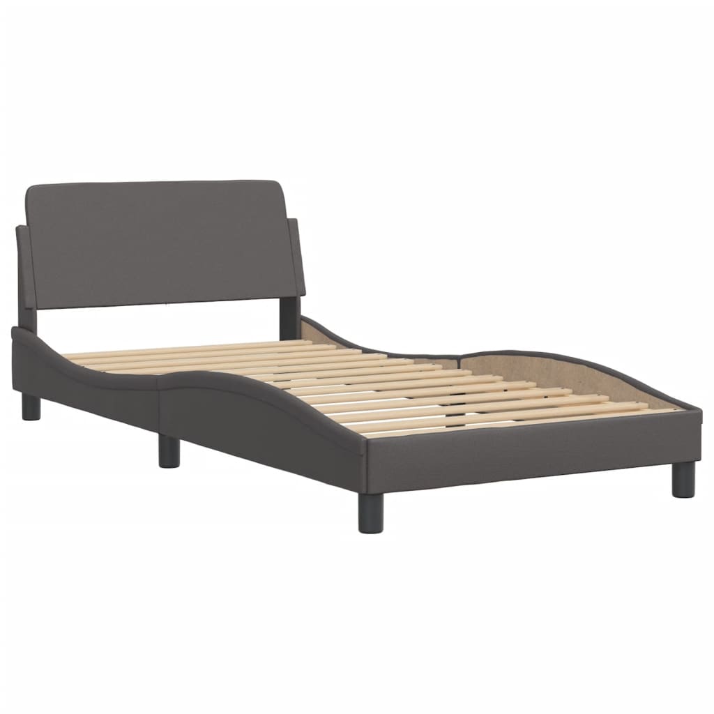 vidaXL Cadru de pat cu lumini LED, gri, 100x200 cm, piele ecologică