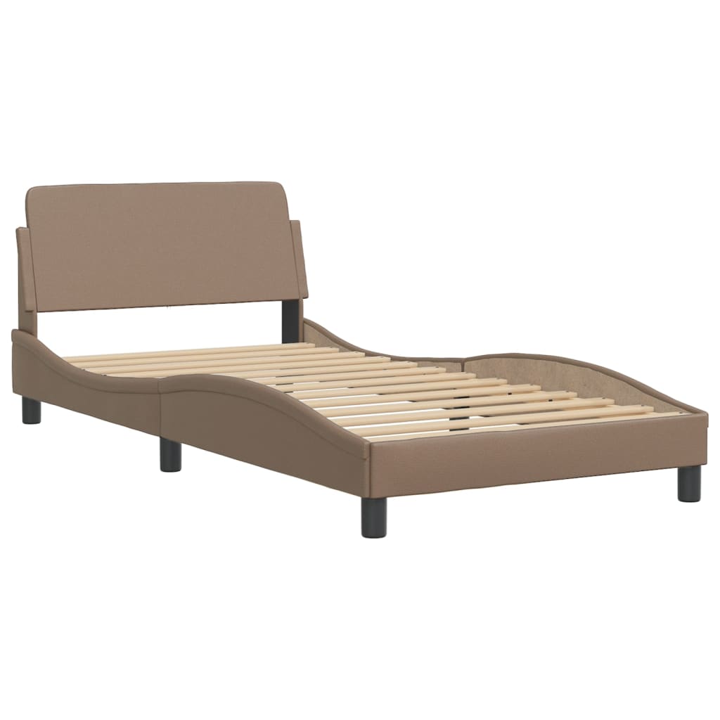 vidaXL Cadru de pat cu LED, cappuccino, 100x200 cm, piele ecologică