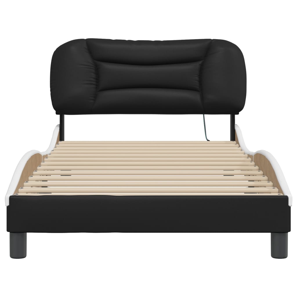 vidaXL Cadru de pat cu LED, negru și alb, 100x200 cm, piele ecologică vidaXL Cadru de pat cu LED, negru și alb, 100x200 cm, piele ecologică
