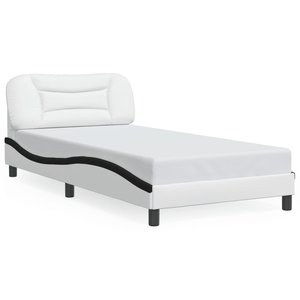 vidaXL Cadru de pat cu lumini LED alb/negru 100x200 cm piele ecologică