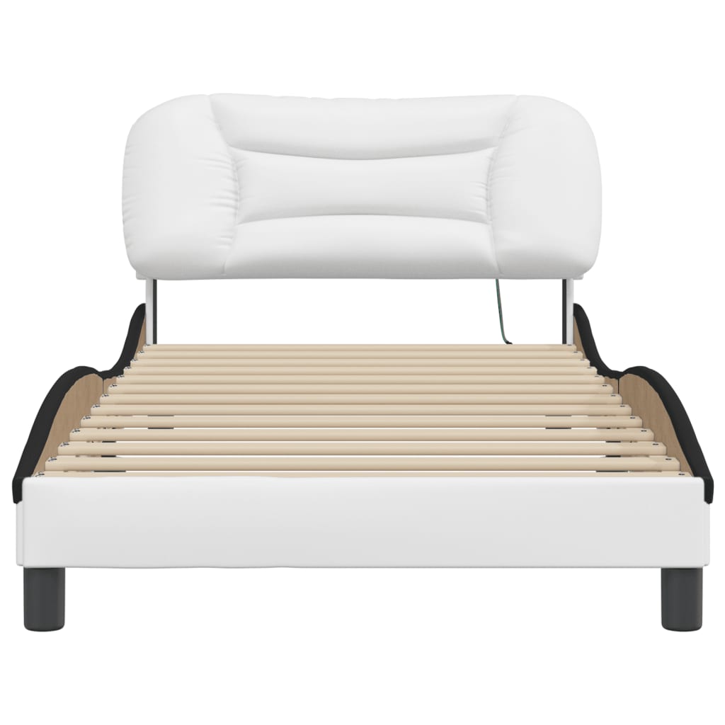 vidaXL Cadru de pat cu lumini LED alb/negru 100x200 cm piele ecologică