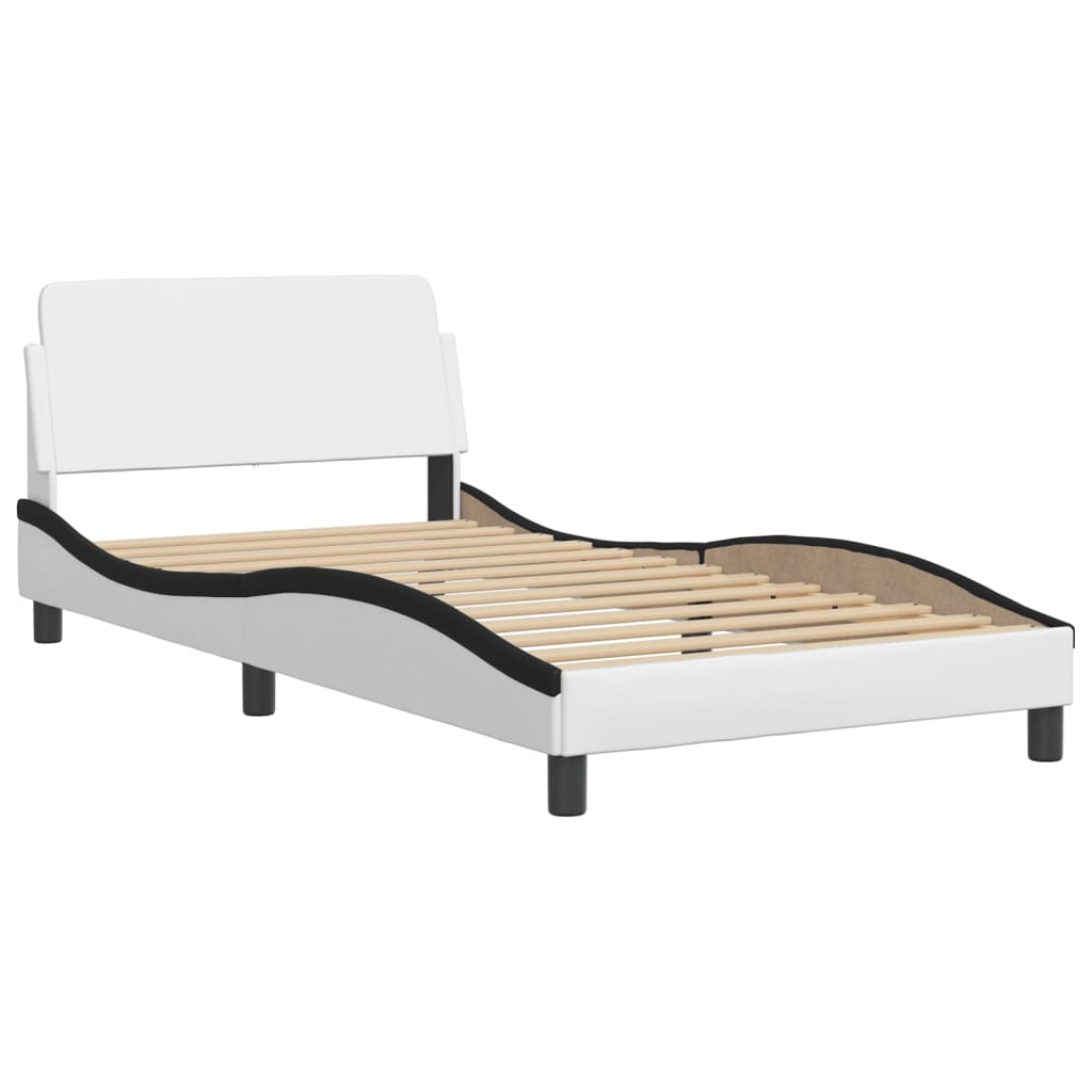vidaXL Cadru de pat cu lumini LED alb/negru 100x200 cm piele ecologică