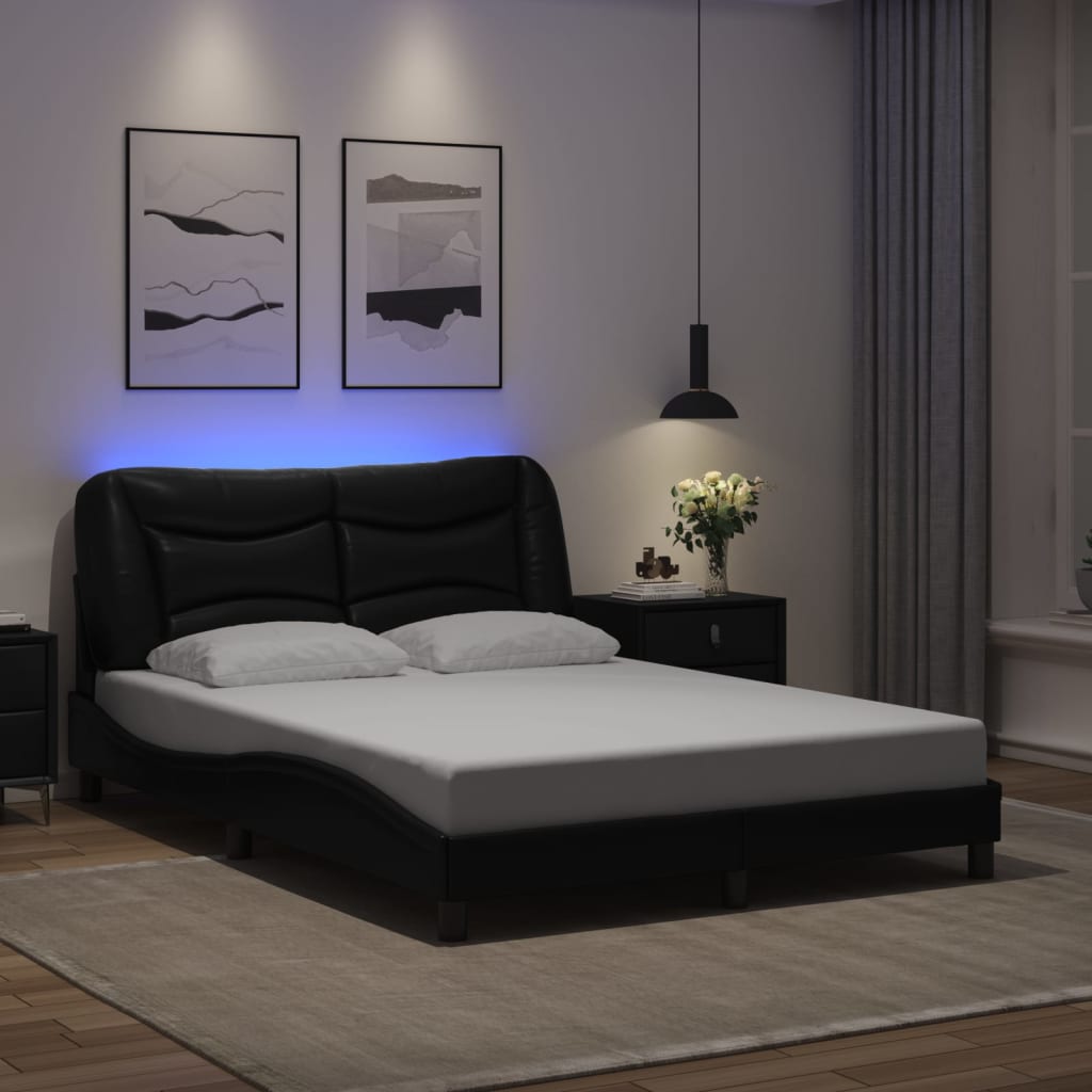 vidaXL Cadru de pat cu lumini LED, negru, 120x200 cm, piele ecologică vidaXL Cadru de pat cu lumini LED, negru, 120x200 cm, piele ecologică