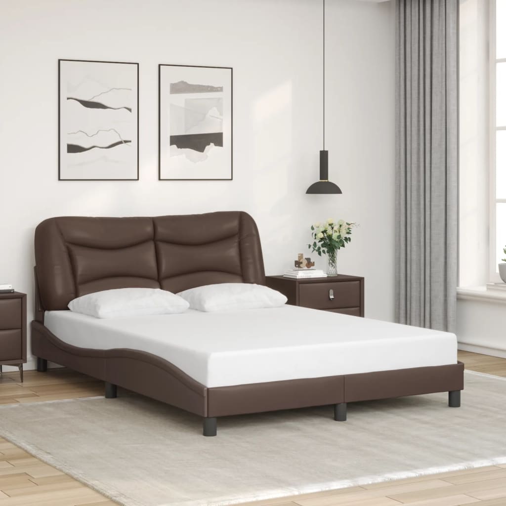 vidaXL Cadru de pat cu lumini LED, maro, 120x200 cm, piele ecologică vidaXL Cadru de pat cu lumini LED, maro, 120x200 cm, piele ecologică