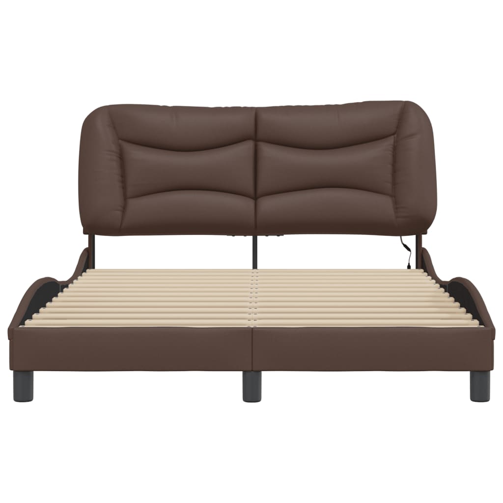 vidaXL Cadru de pat cu lumini LED, maro, 120x200 cm, piele ecologică vidaXL Cadru de pat cu lumini LED, maro, 120x200 cm, piele ecologică