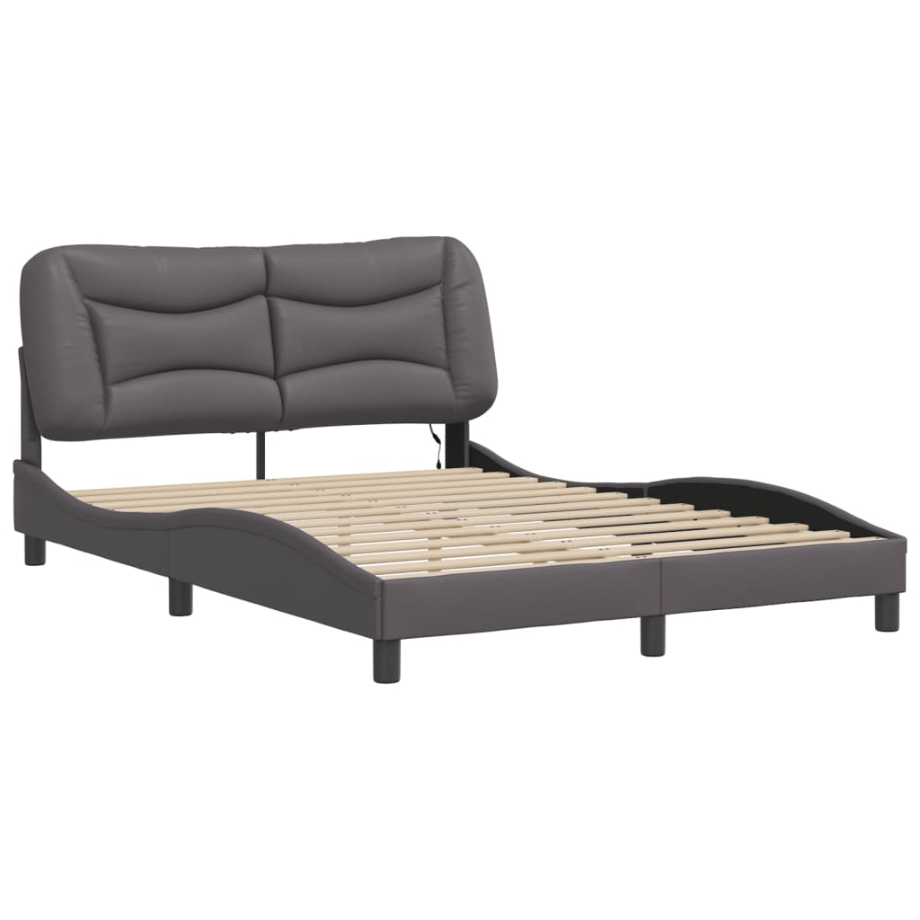 vidaXL Cadru de pat cu lumini LED, gri, 120x200 cm, piele ecologică