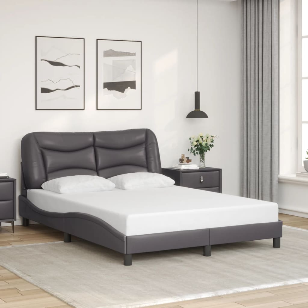 vidaXL Cadru de pat cu lumini LED, gri, 120x200 cm, piele ecologică
