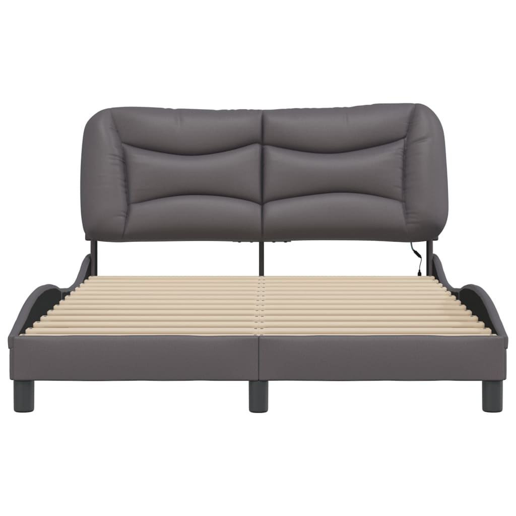 vidaXL Cadru de pat cu lumini LED, gri, 120x200 cm, piele ecologică