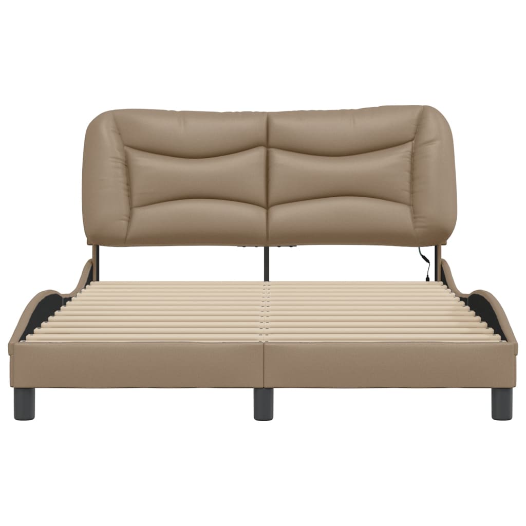 vidaXL Cadru de pat cu LED, cappuccino, 120x200 cm, piele ecologică