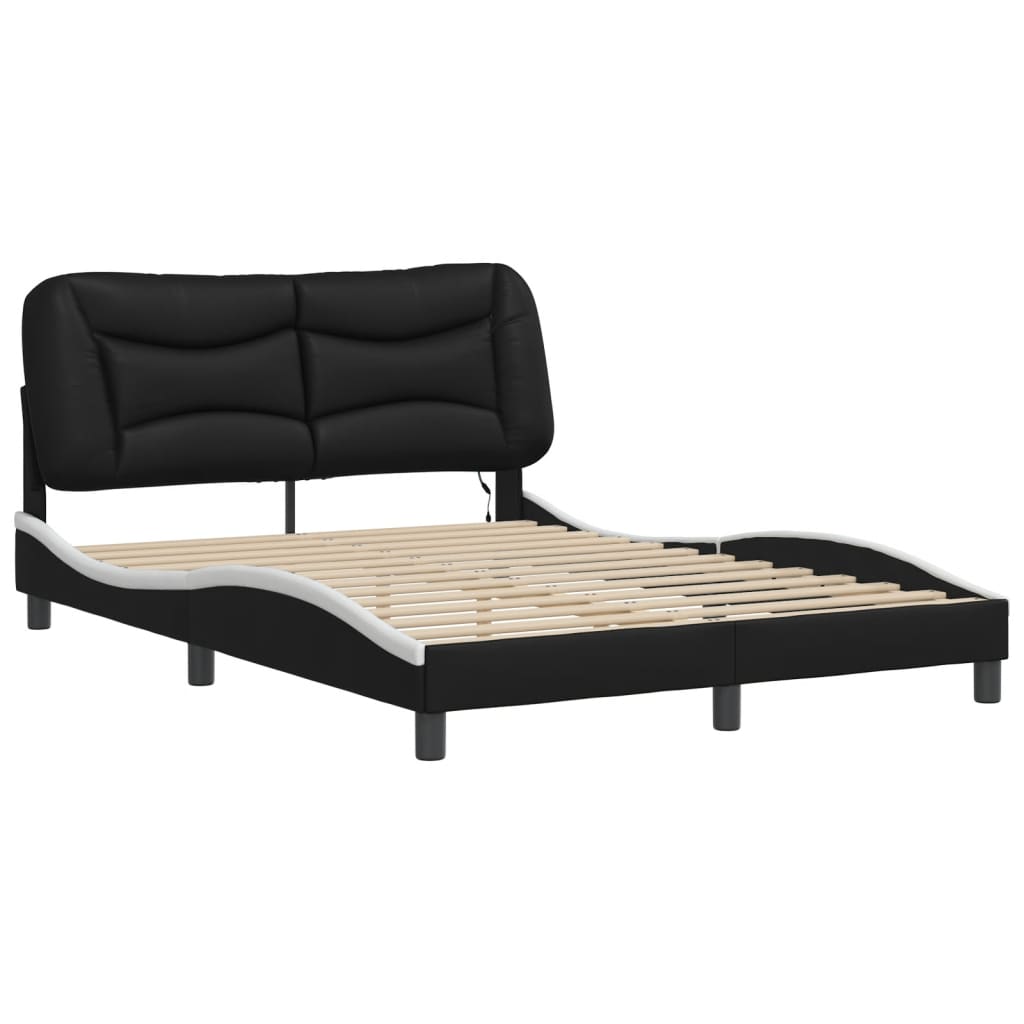 vidaXL Cadru de pat cu LED, negru și alb, 120x200 cm, piele ecologică vidaXL Cadru de pat cu LED, negru și alb, 120x200 cm, piele ecologică