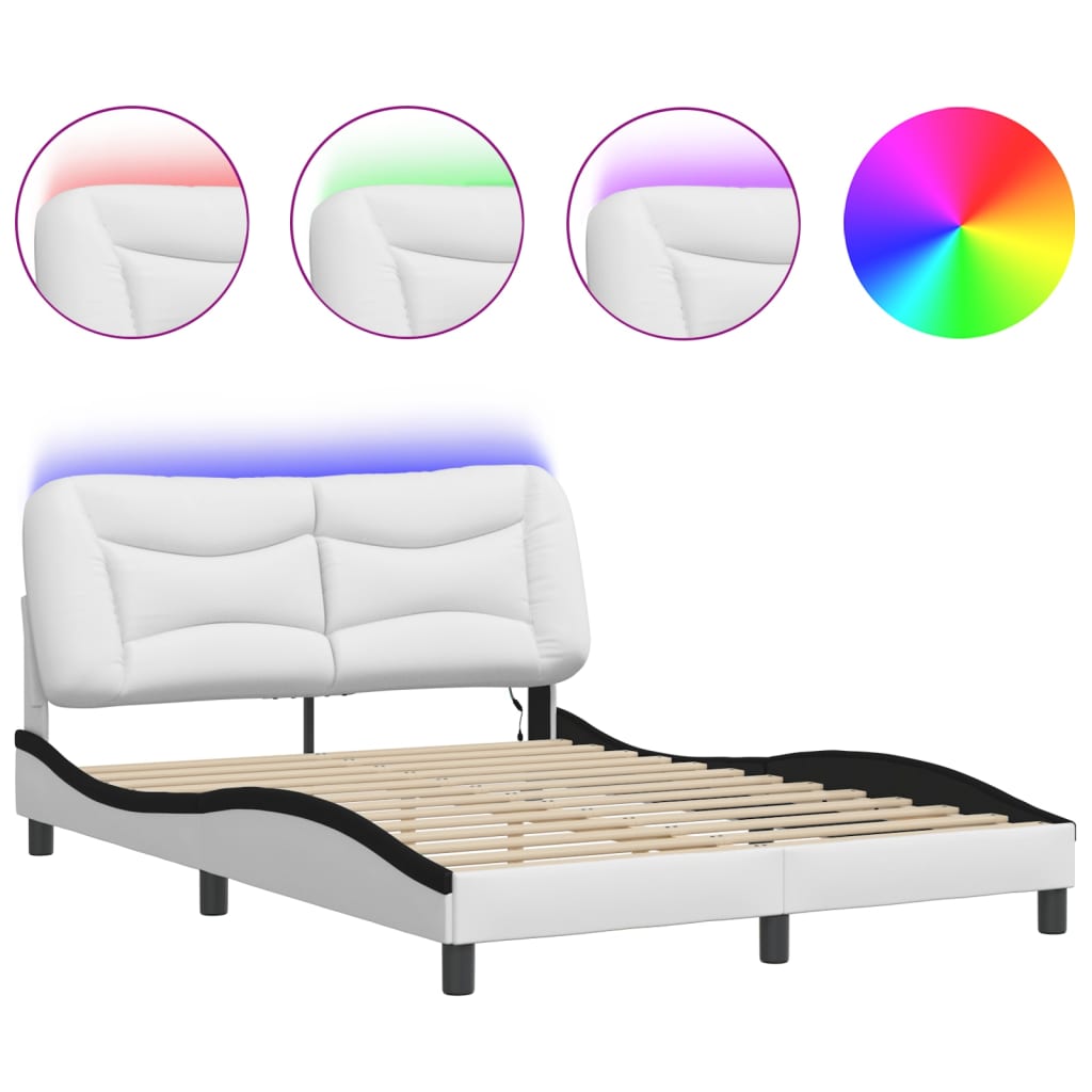 vidaXL Cadru de pat cu LED, alb și negru, 120x200 cm, piele ecologică vidaXL Cadru de pat cu LED, alb și negru, 120x200 cm, piele ecologică