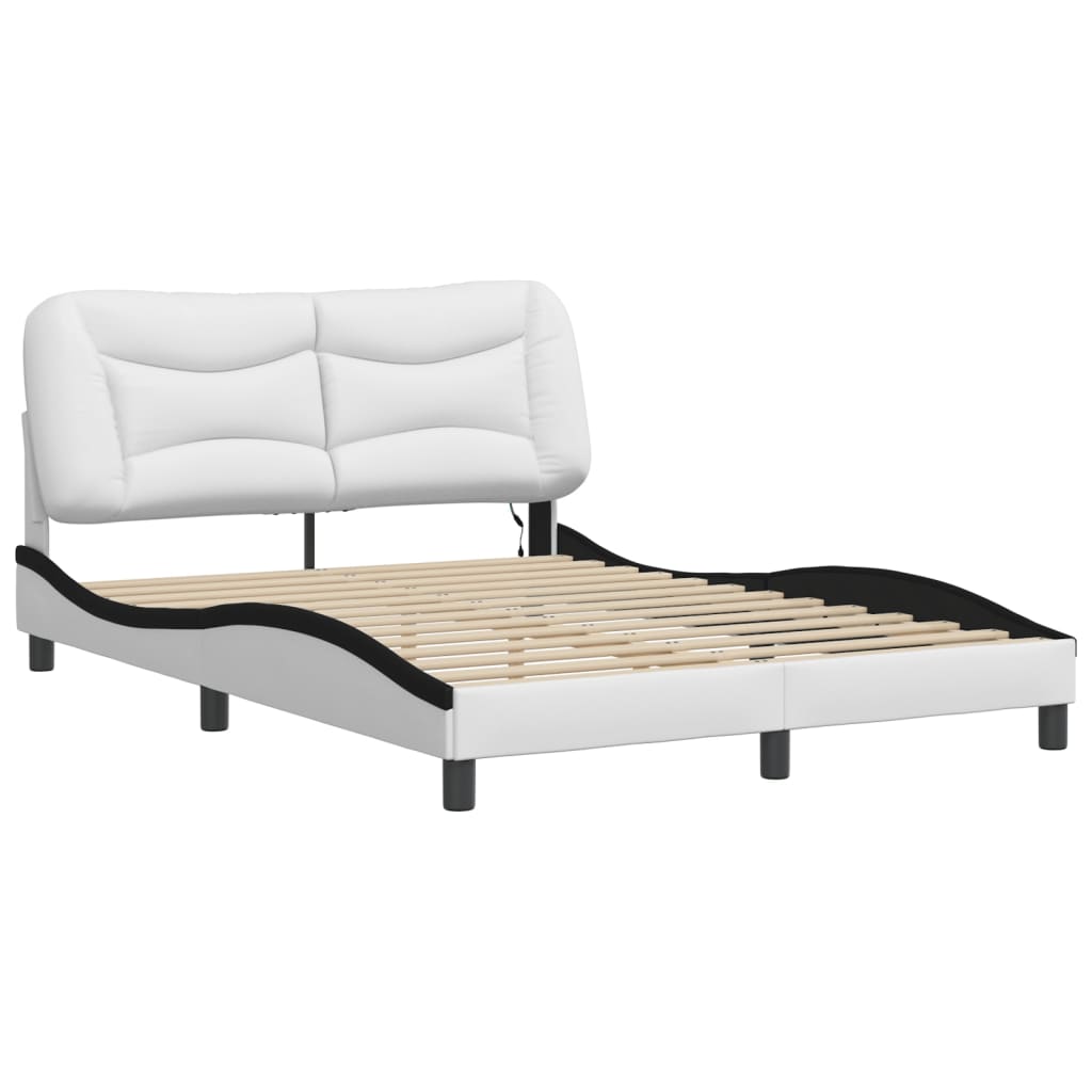 vidaXL Cadru de pat cu LED, alb și negru, 120x200 cm, piele ecologică vidaXL Cadru de pat cu LED, alb și negru, 120x200 cm, piele ecologică