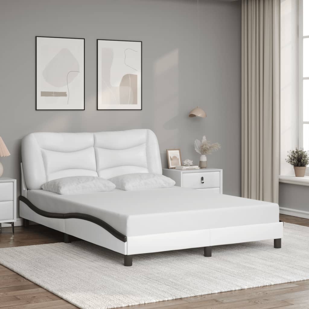 vidaXL Cadru de pat cu LED, alb și negru, 120x200 cm, piele ecologică vidaXL Cadru de pat cu LED, alb și negru, 120x200 cm, piele ecologică