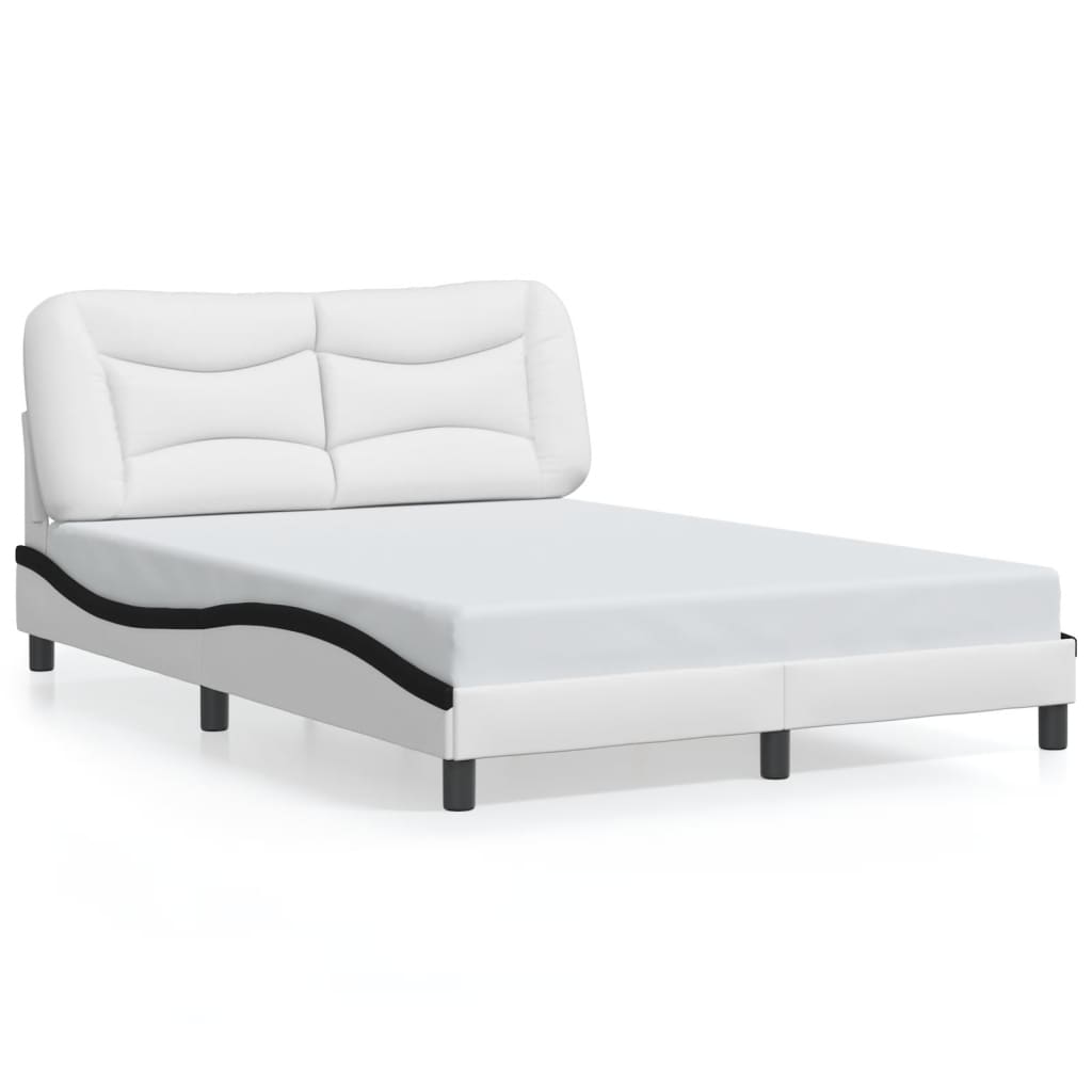 vidaXL Cadru de pat cu LED, alb și negru, 120x200 cm, piele ecologică vidaXL Cadru de pat cu LED, alb și negru, 120x200 cm, piele ecologică