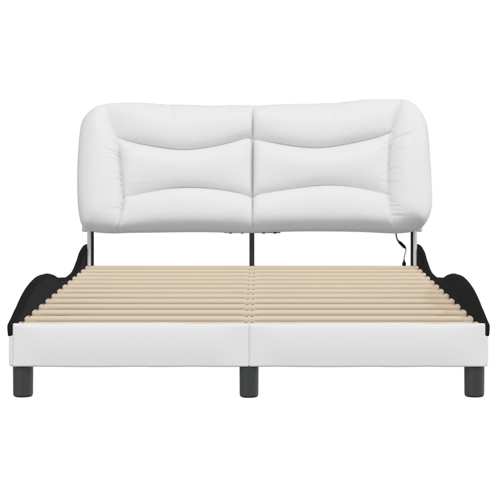 vidaXL Cadru de pat cu LED, alb și negru, 120x200 cm, piele ecologică vidaXL Cadru de pat cu LED, alb și negru, 120x200 cm, piele ecologică