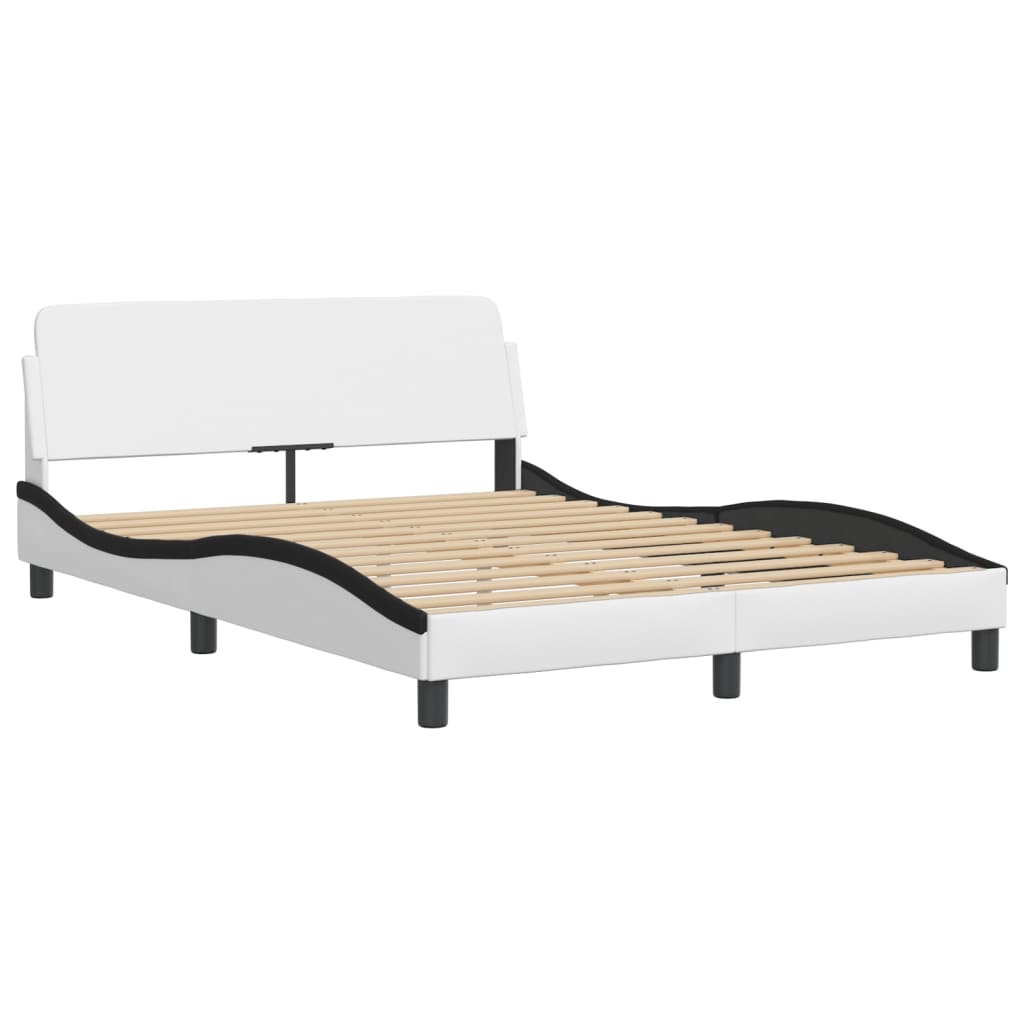 vidaXL Cadru de pat cu LED, alb și negru, 120x200 cm, piele ecologică vidaXL Cadru de pat cu LED, alb și negru, 120x200 cm, piele ecologică
