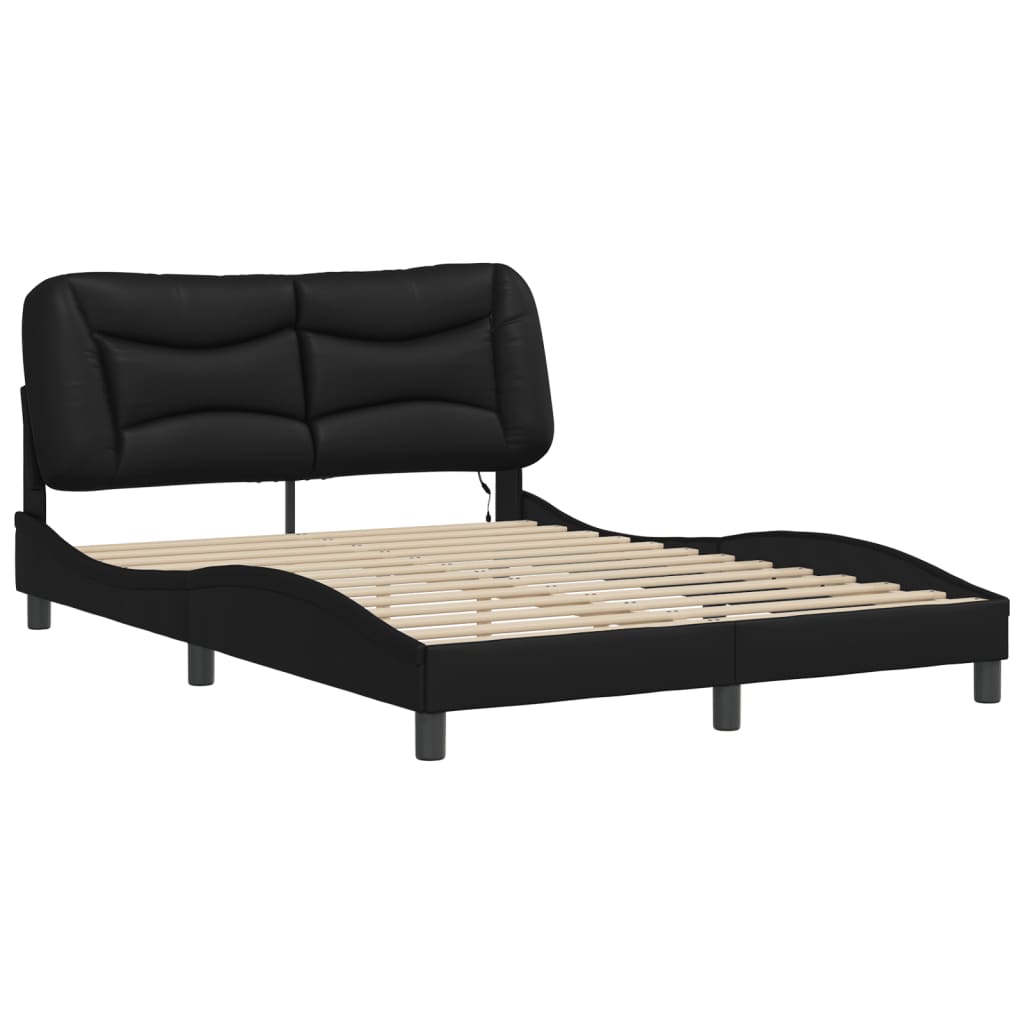 vidaXL Cadru de pat cu lumini LED, negru, 140x190 cm, piele ecologică vidaXL Cadru de pat cu lumini LED, negru, 140x190 cm, piele ecologică