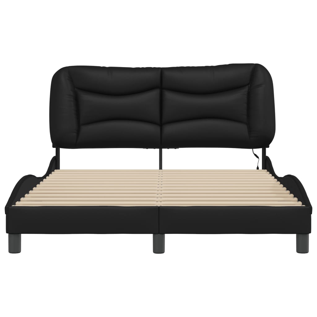 vidaXL Cadru de pat cu lumini LED, negru, 140x190 cm, piele ecologică vidaXL Cadru de pat cu lumini LED, negru, 140x190 cm, piele ecologică