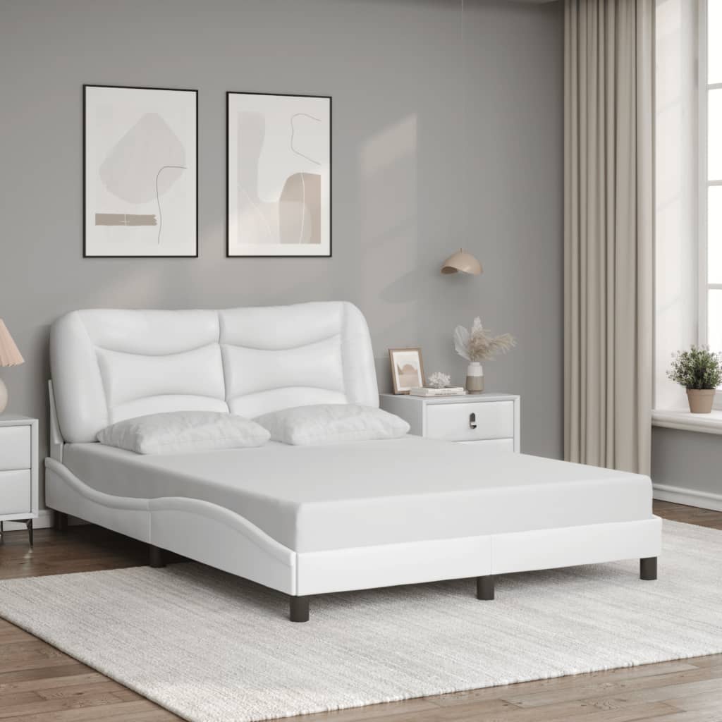 vidaXL Cadru de pat cu lumini LED, alb, 140x190 cm, piele ecologică vidaXL Cadru de pat cu lumini LED, alb, 140x190 cm, piele ecologică
