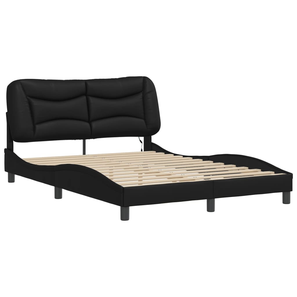 vidaXL Cadru de pat cu lumini LED, negru, 140x200 cm, piele ecologică vidaXL Cadru de pat cu lumini LED, negru, 140x200 cm, piele ecologică