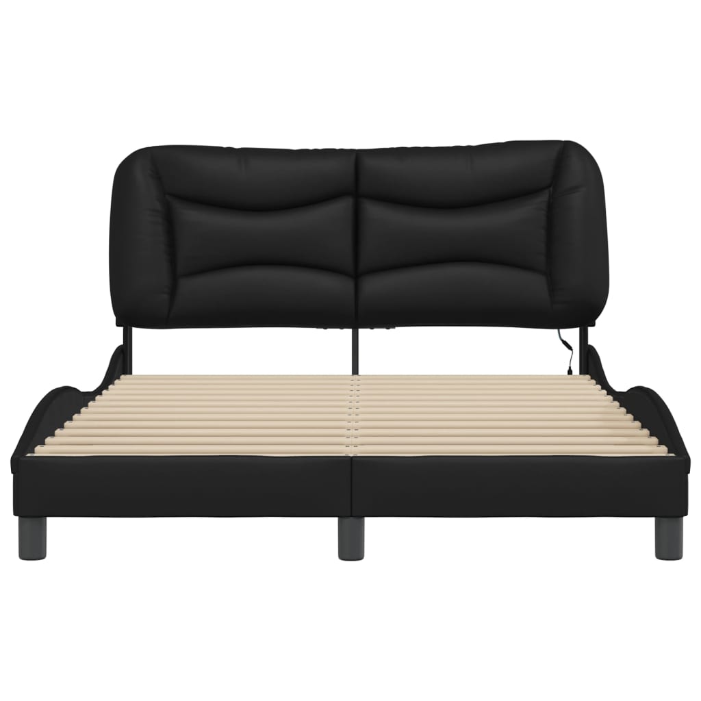 vidaXL Cadru de pat cu lumini LED, negru, 140x200 cm, piele ecologică vidaXL Cadru de pat cu lumini LED, negru, 140x200 cm, piele ecologică