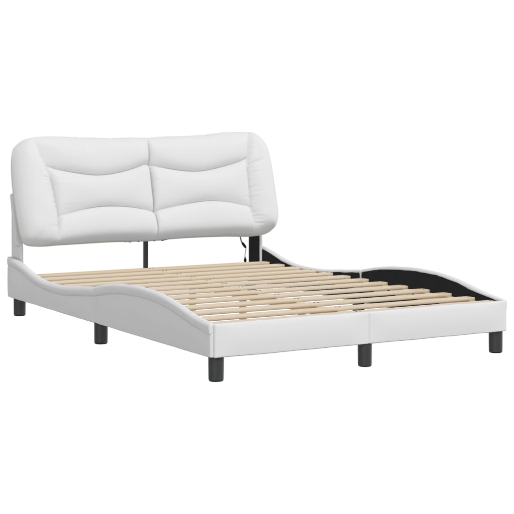 vidaXL Cadru de pat cu lumini LED, alb, 140x200 cm, piele ecologică vidaXL Cadru de pat cu lumini LED, alb, 140x200 cm, piele ecologică
