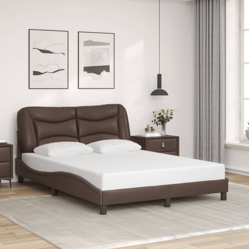 vidaXL Cadru de pat cu lumini LED, maro, 140x200 cm, piele ecologică vidaXL Cadru de pat cu lumini LED, maro, 140x200 cm, piele ecologică
