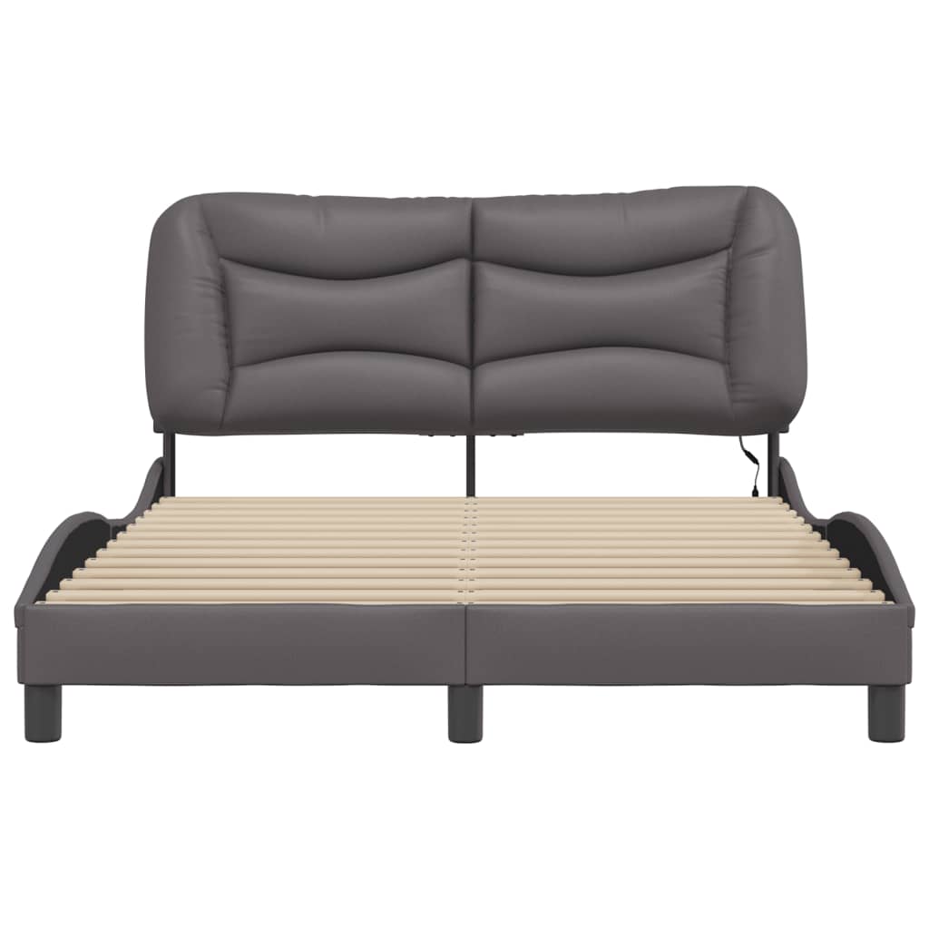 vidaXL Cadru de pat cu lumini LED, gri, 140x200 cm, piele ecologică