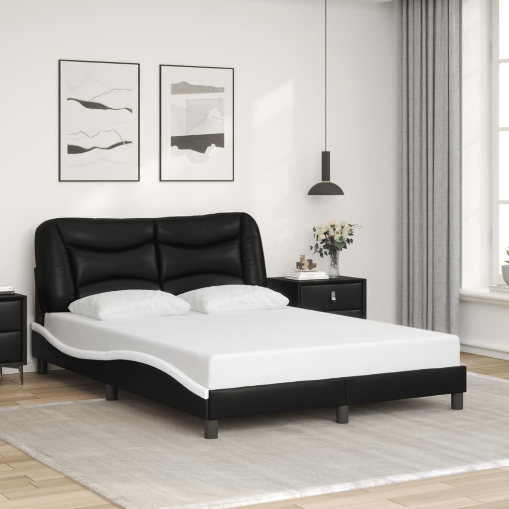 vidaXL Cadru de pat cu LED, negru și alb, 140x200 cm, piele ecologică