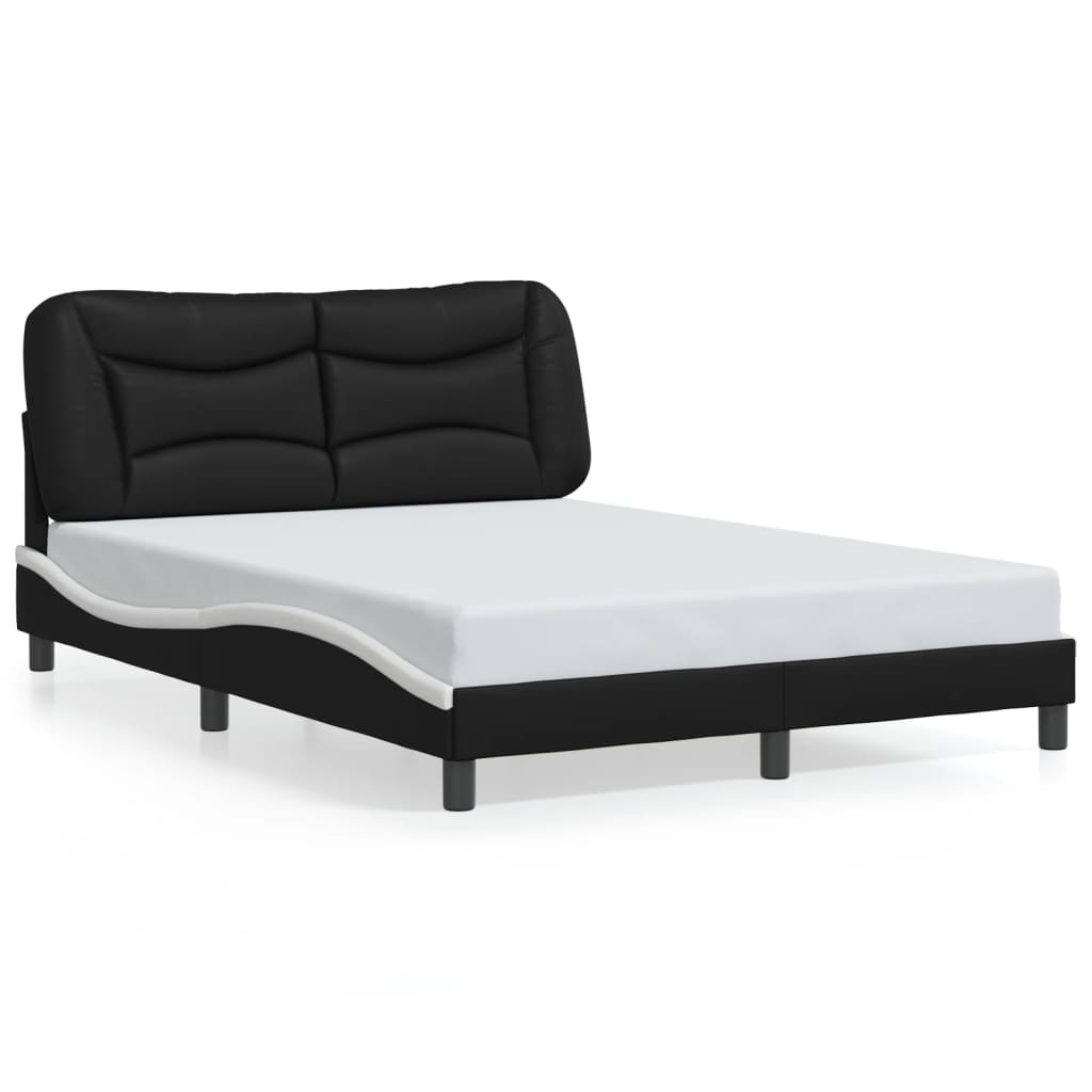 vidaXL Cadru de pat cu LED, negru și alb, 140x200 cm, piele ecologică