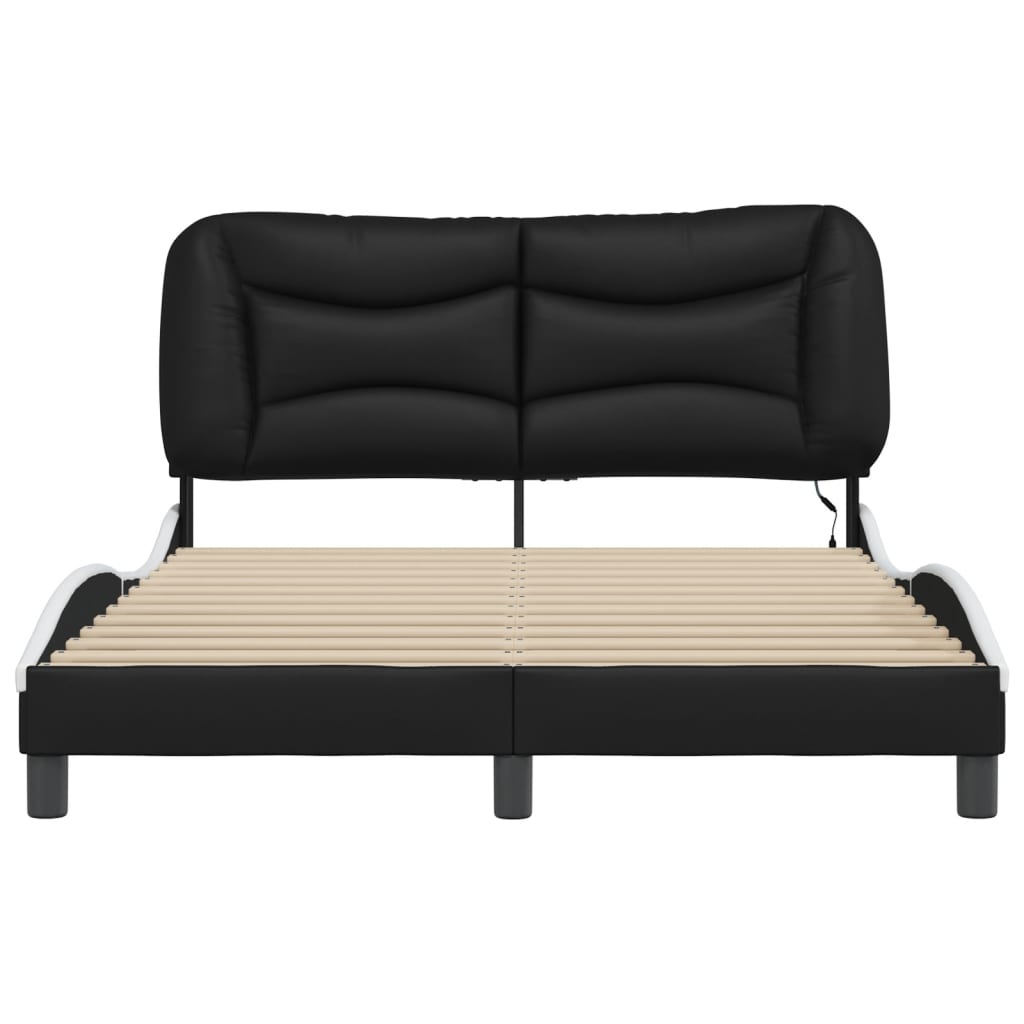 vidaXL Cadru de pat cu LED, negru și alb, 140x200 cm, piele ecologică