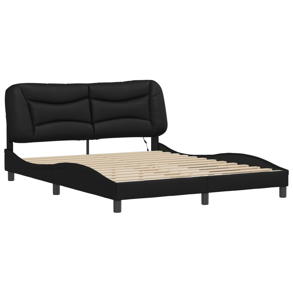 vidaXL Cadru de pat cu lumini LED, negru, 160x200 cm, piele ecologică