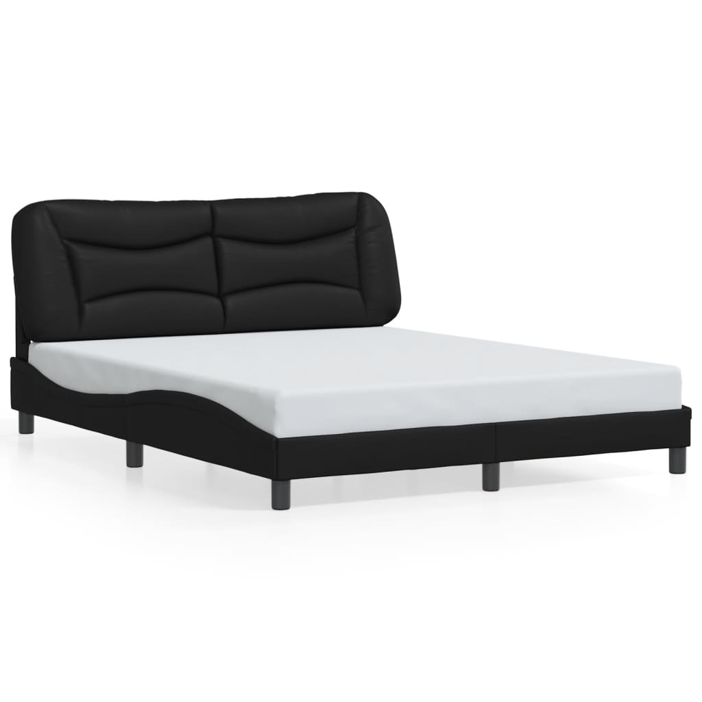 vidaXL Cadru de pat cu lumini LED, negru, 160x200 cm, piele ecologică