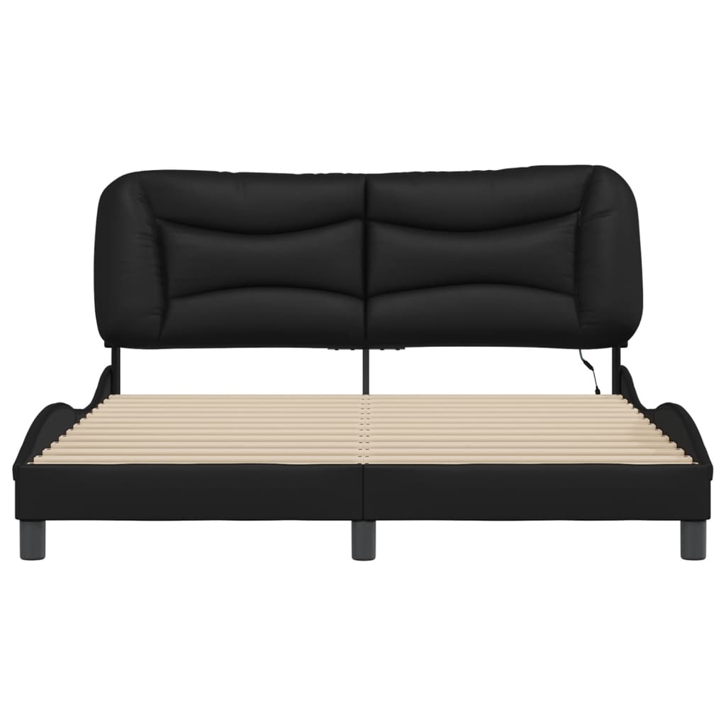 vidaXL Cadru de pat cu lumini LED, negru, 160x200 cm, piele ecologică