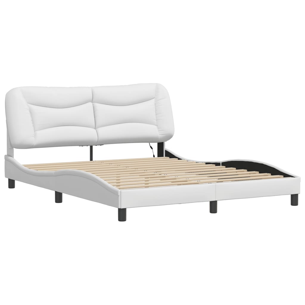 vidaXL Cadru de pat cu lumini LED, alb, 160x200 cm, piele ecologică vidaXL Cadru de pat cu lumini LED, alb, 160x200 cm, piele ecologică