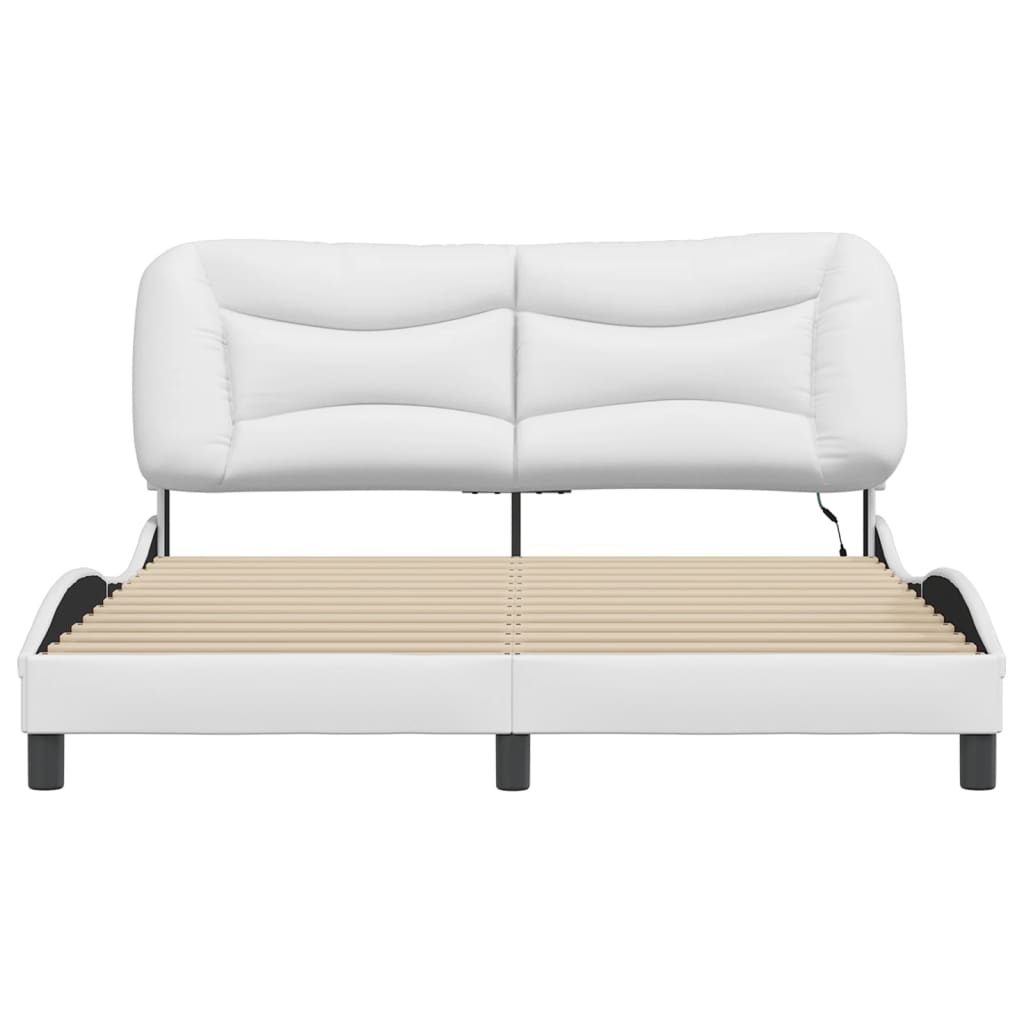 vidaXL Cadru de pat cu lumini LED, alb, 160x200 cm, piele ecologică vidaXL Cadru de pat cu lumini LED, alb, 160x200 cm, piele ecologică