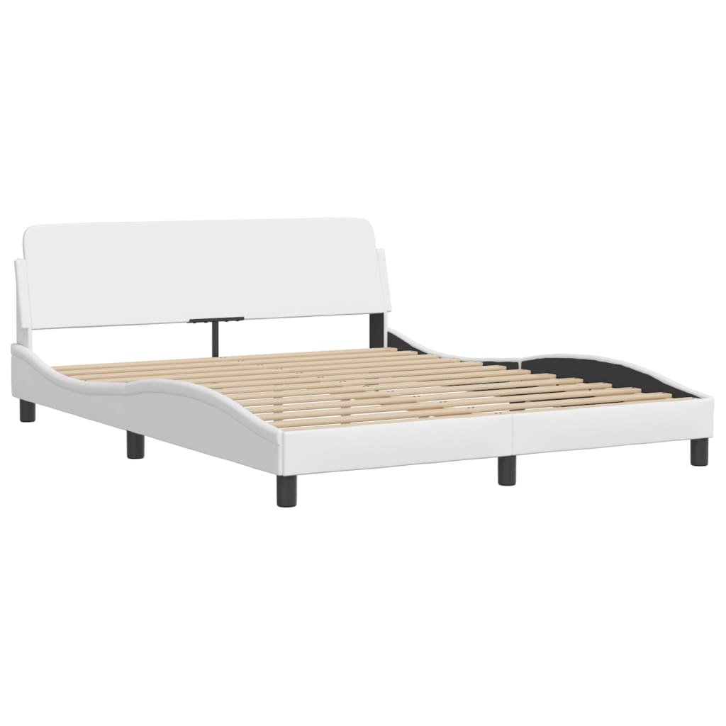 vidaXL Cadru de pat cu lumini LED, alb, 160x200 cm, piele ecologică vidaXL Cadru de pat cu lumini LED, alb, 160x200 cm, piele ecologică