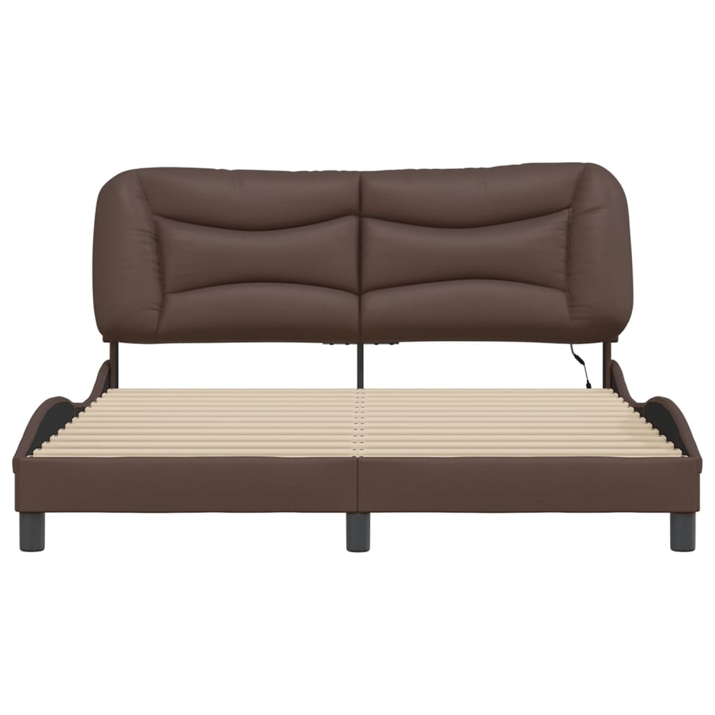 vidaXL Cadru de pat cu lumini LED, maro, 160x200 cm, piele ecologică vidaXL Cadru de pat cu lumini LED, maro, 160x200 cm, piele ecologică