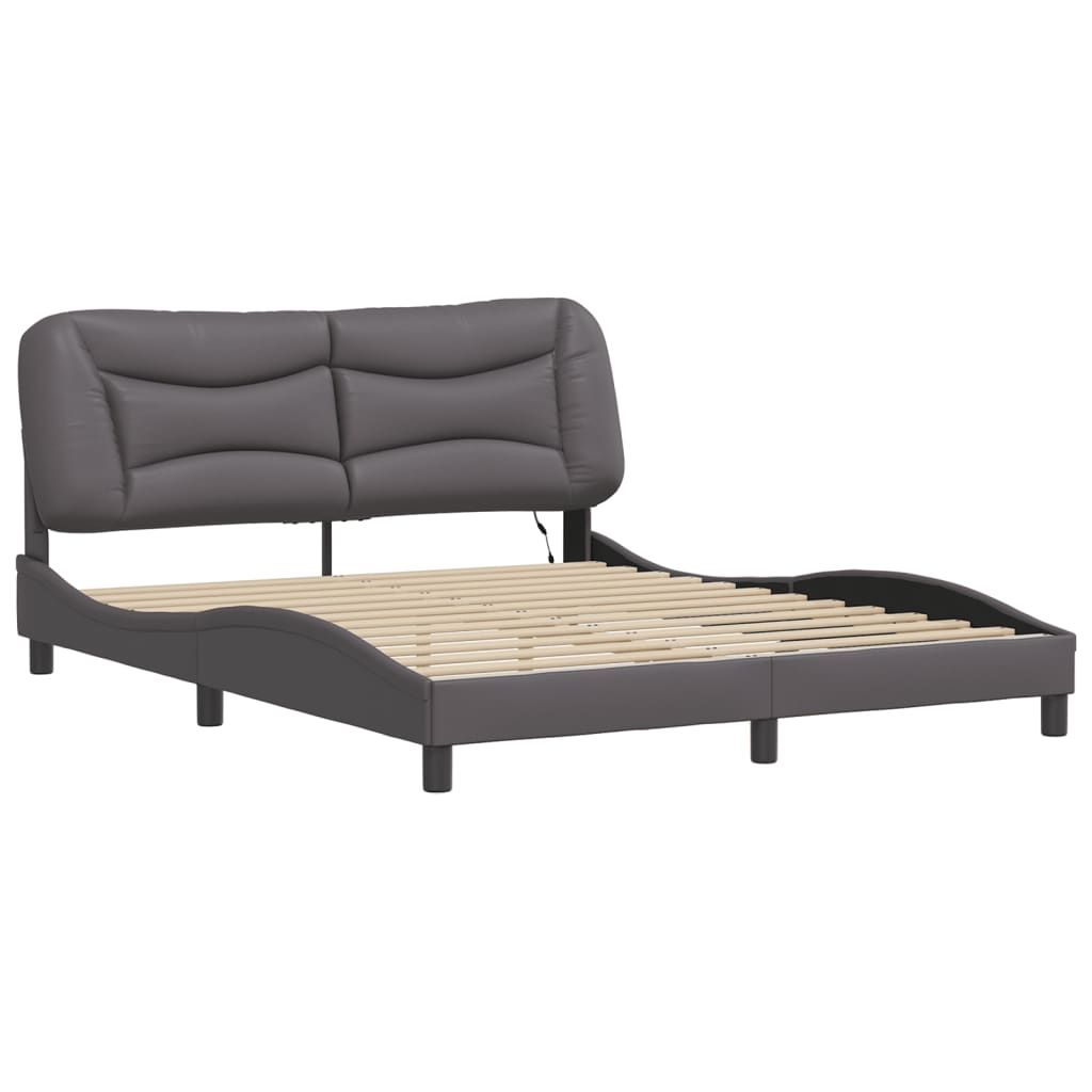 vidaXL Cadru de pat cu lumini LED, gri, 160x200 cm, piele ecologică vidaXL Cadru de pat cu lumini LED, gri, 160x200 cm, piele ecologică