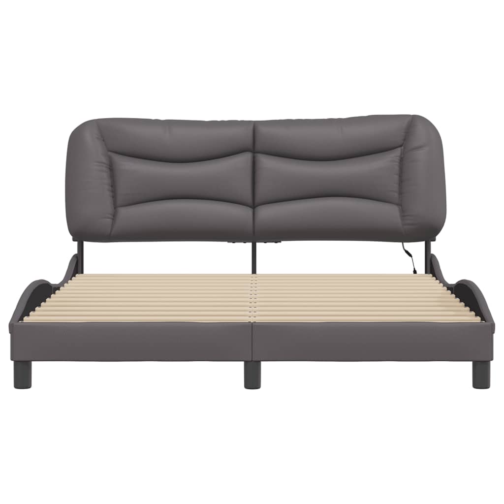 vidaXL Cadru de pat cu lumini LED, gri, 160x200 cm, piele ecologică vidaXL Cadru de pat cu lumini LED, gri, 160x200 cm, piele ecologică