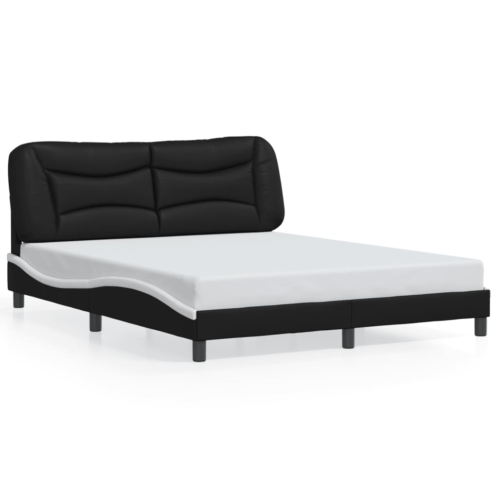 vidaXL Cadru de pat cu LED, negru și alb, 160x200 cm, piele ecologică vidaXL Cadru de pat cu LED, negru și alb, 160x200 cm, piele ecologică