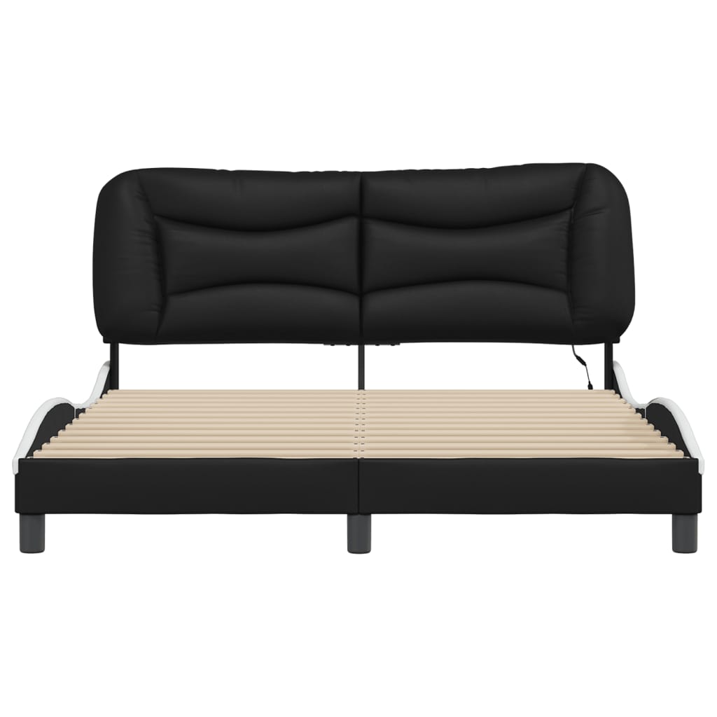 vidaXL Cadru de pat cu LED, negru și alb, 160x200 cm, piele ecologică vidaXL Cadru de pat cu LED, negru și alb, 160x200 cm, piele ecologică