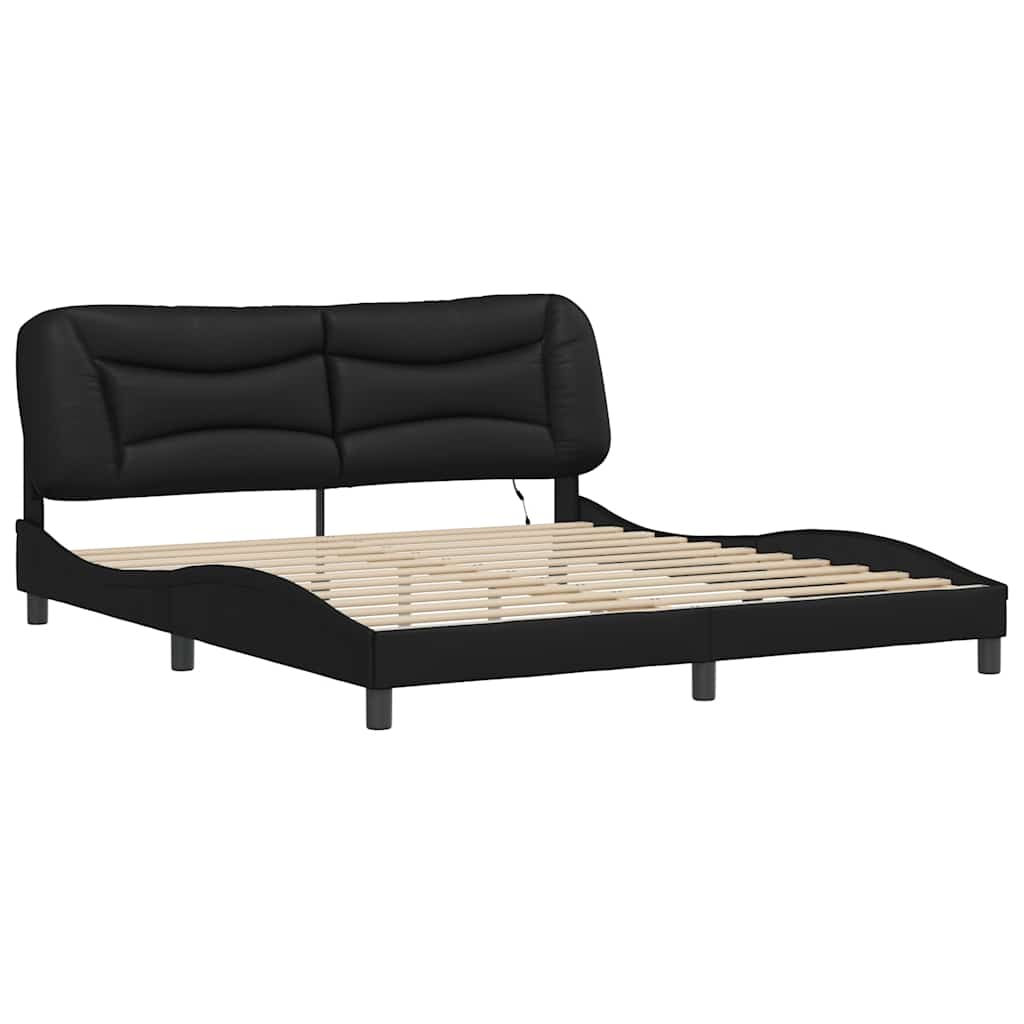 vidaXL Cadru de pat cu lumini LED, negru, 180x200 cm, piele ecologică