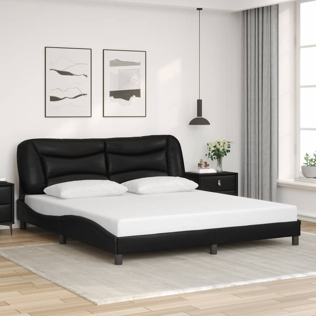 vidaXL Cadru de pat cu lumini LED, negru, 180x200 cm, piele ecologică